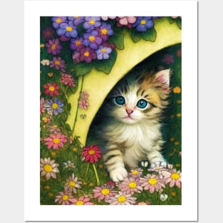 Kitten between flowers Posters and Art